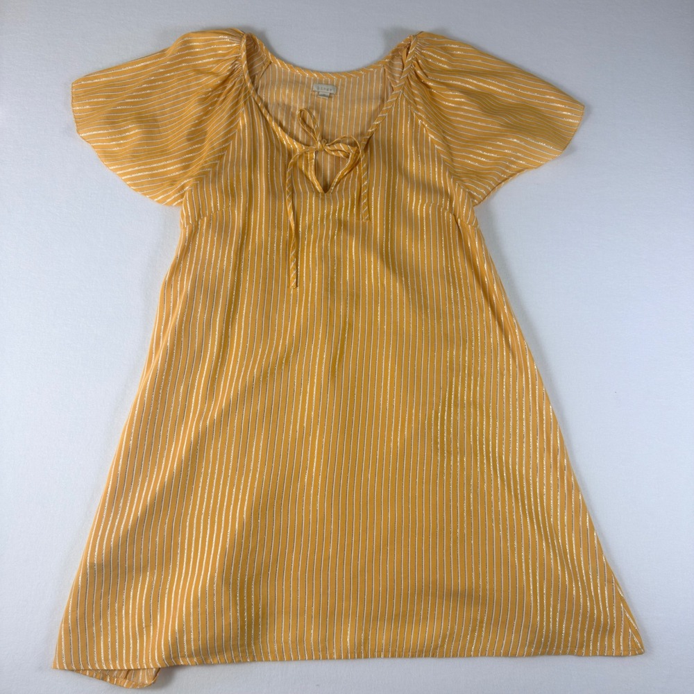 Hinge Yellow Striped Metallic Flutter Sleeve Mini Dress - Picture 4 of 11